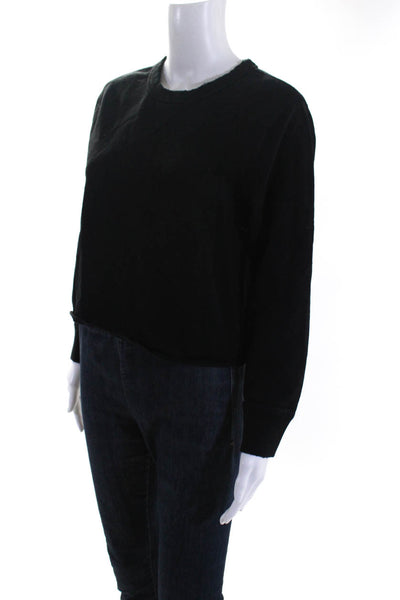 Rag & Bone Jean Womens Crew Neck Cropped Sweatshirt Black Cotton Size XS