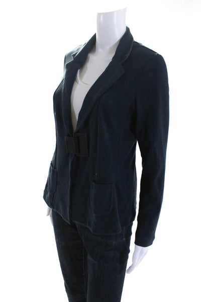 Fabiana Filippi Womens Hook Front V Neck Cardigan Sweater Blue Cotton Medium