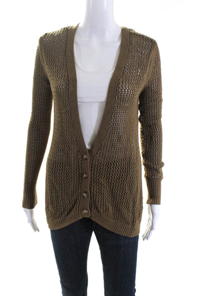 Brochu Walker Womens Button Front Open Knit Cardigan Sweater Brown Size Medium