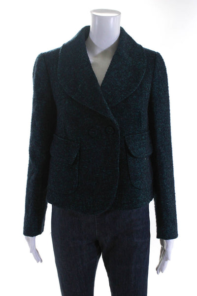 Carven Womens Button Front Collared V Neck Jacket Black Green Cotton Size EU 38