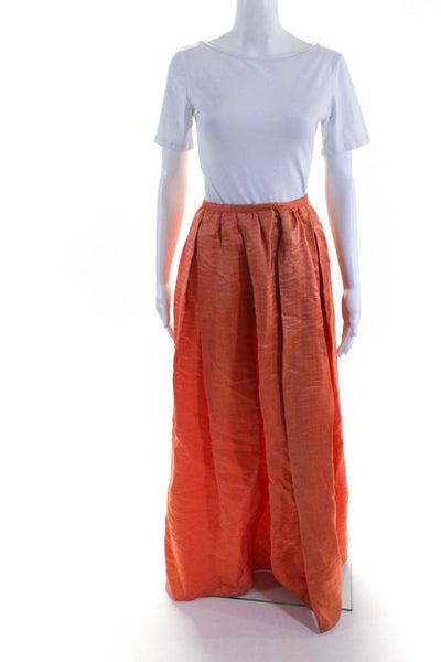 Oscar de la Renta Womens Back Zip Silk Long Skirt Orange Size 4
