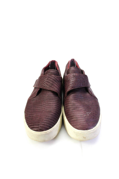 Vince Womens Leather Crocodile Print Slip On Hook & Loop Shoes Red Beige Size 7