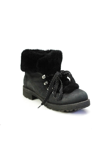 J Crew Womens Suede Faux Shearling Lined Lace Up Ankle Winter Boots Black Size 7