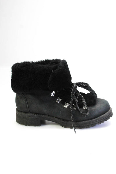 J Crew Womens Suede Faux Shearling Lined Lace Up Ankle Winter Boots Black Size 7