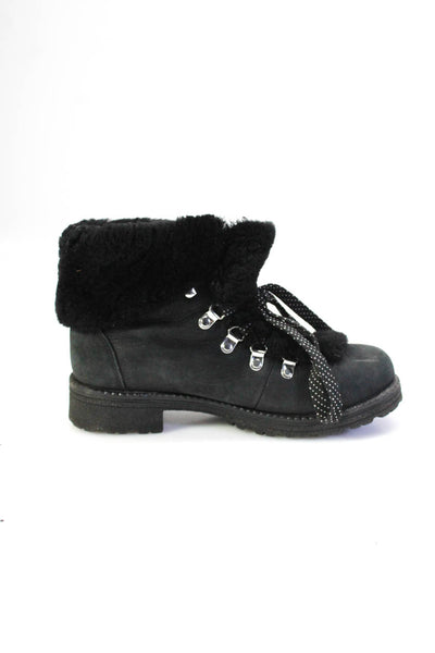 J Crew Womens Suede Faux Shearling Lined Lace Up Ankle Winter Boots Black Size 7