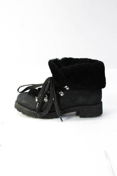 J Crew Womens Suede Faux Shearling Lined Lace Up Ankle Winter Boots Black Size 7