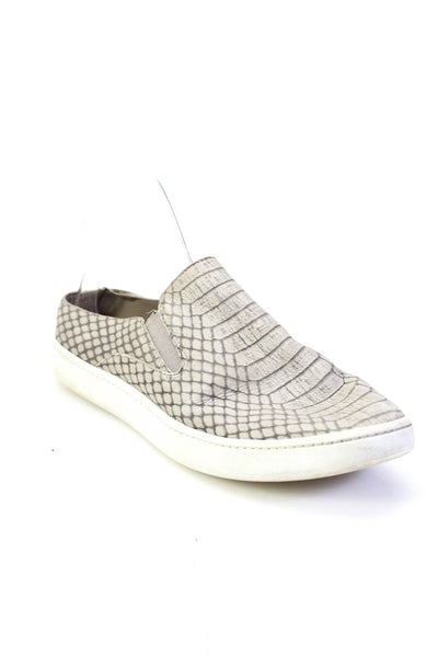 Vince Womens Leather Alligator Print Slip On Flat Mule Shoes Gray White Size 7