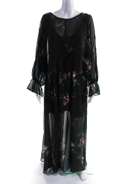 Religion Womens Chiffon Boat Neck Floral Layered Maxi Dress Black Size Medium