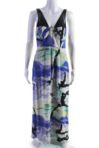 Leifsdottir Womens Abstract Sleeveless Maxi Dress White Purple Green Size 4