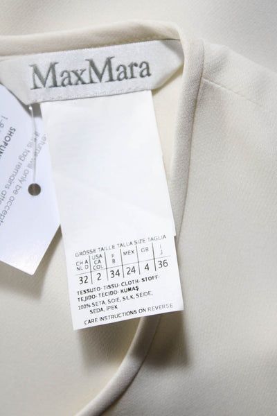 Max Mara Womens Silk Woven Round Neck Short Sleeve Blouse Top Beige Size 2