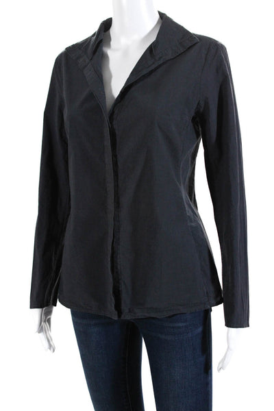 Jil Sander Womens Cotton Long Sleeve Mock Neck Button-Up Blouse Top Gray Size 34