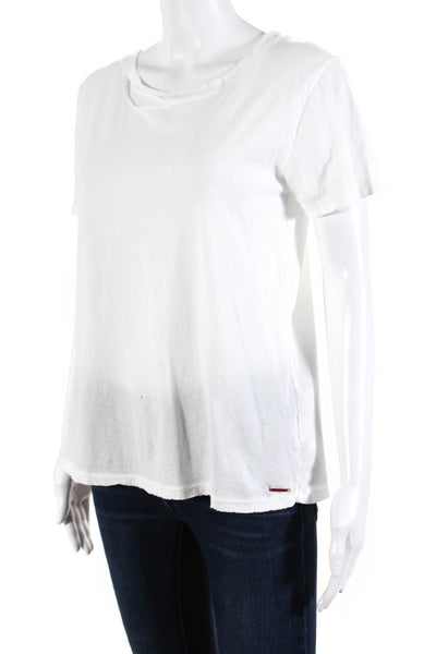 Philanthropy Womens Cotton Distressed Short Sleeve T-Shirt Top White Size S