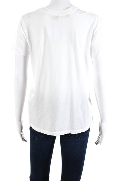 Philanthropy Womens Cotton Distressed Cold Shoulder Short Sleeve Top White Small