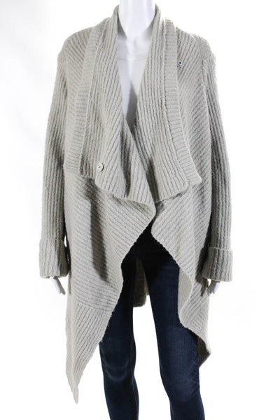 Saks Fifth Avenue Womens Collar Long Sleeves Ribbed Cardigan Sweater Gray Size M