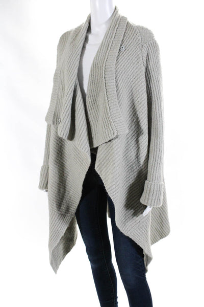 Saks Fifth Avenue Womens Collar Long Sleeves Ribbed Cardigan Sweater Gray Size M