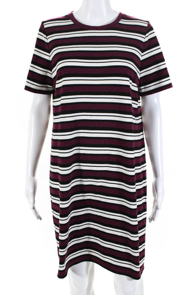 Michael Michael Kors Women Short Sleeve Stripe Jersey Sheath Dress Magenta Large