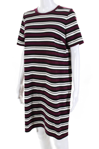 Michael Michael Kors Women Short Sleeve Stripe Jersey Sheath Dress Magenta Large