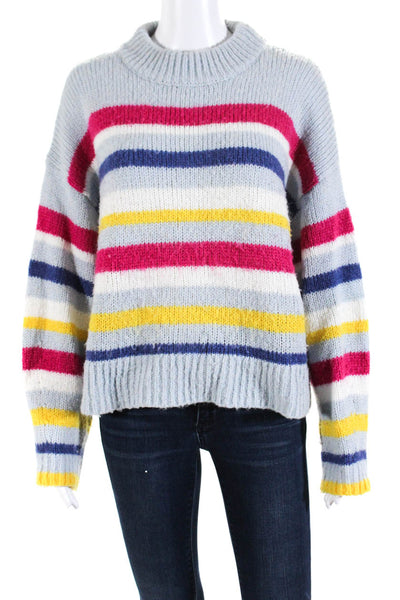 Rebecca Minkoff Womens Mock Neck Striped Sweater Blue Pink Yellow Size XL