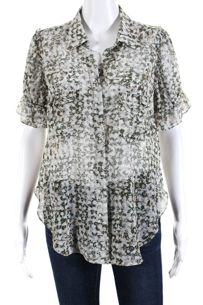 Misa Womens Floral Print Short Sleeves Button Down Shirt Gray Size Small