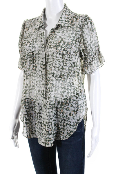 Misa Womens Floral Print Short Sleeves Button Down Shirt Gray Size Small