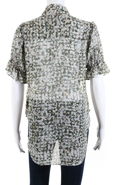 Misa Womens Floral Print Short Sleeves Button Down Shirt Gray Size Small