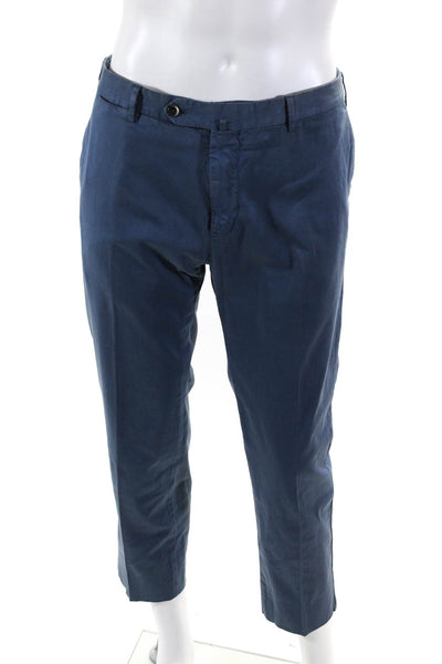 PT01 Mens Cotton Mid-Rise Flat Front Straight Leg Dress Pants Blue Size 34