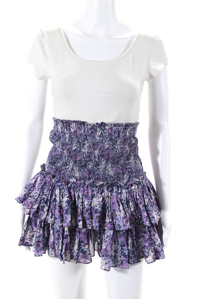 Isabel Marant Etoile Cotton Floral Print Ruffle Tiered Skirt Purple Size 40