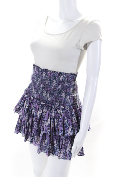Isabel Marant Etoile Cotton Floral Print Ruffle Tiered Skirt Purple Size 40