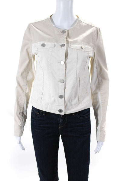 BLANKNYC Womens Button Front Crew Neck Jacket White Beige Cotton Size Small
