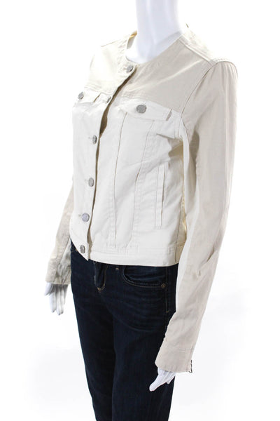 BLANKNYC Womens Button Front Crew Neck Jacket White Beige Cotton Size Small