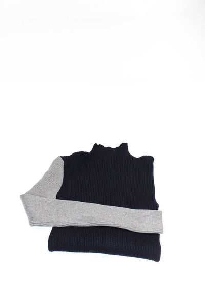 Zara Womens Knit Mock Neck Sweater Turtleneck Top Navy Blue Beige Size M L Lot 2