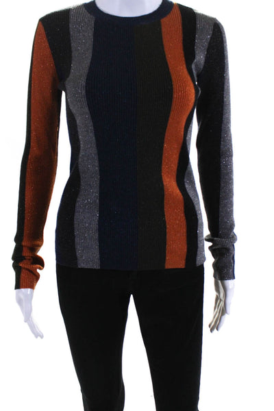 Paul Smith Womens Striped Metallic Crew Neck Sweater Gray Blue Orange Size XS