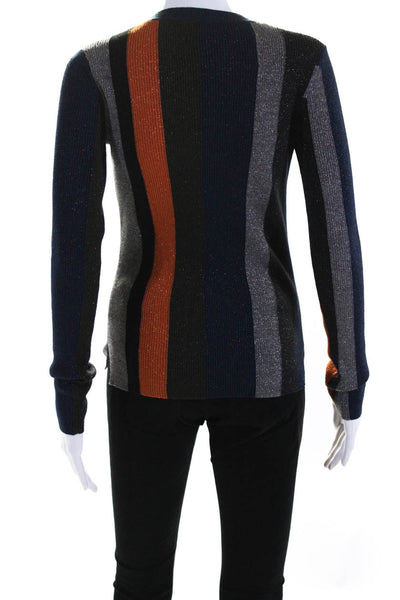 Paul Smith Womens Striped Metallic Crew Neck Sweater Gray Blue Orange Size XS