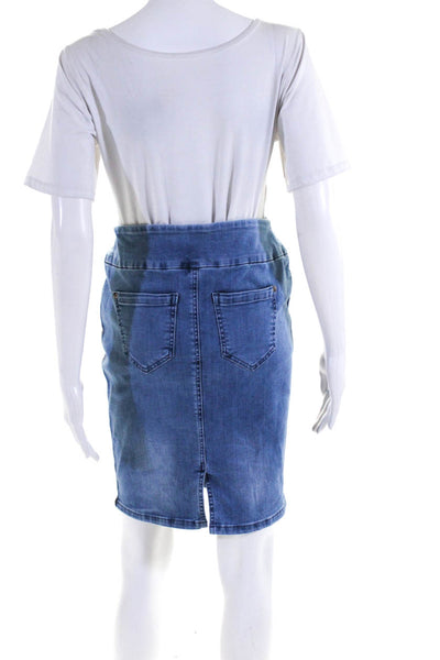 Lisette Womens Stretch Denim Pull On Knee Length Pencil Skirt Blue Size 4