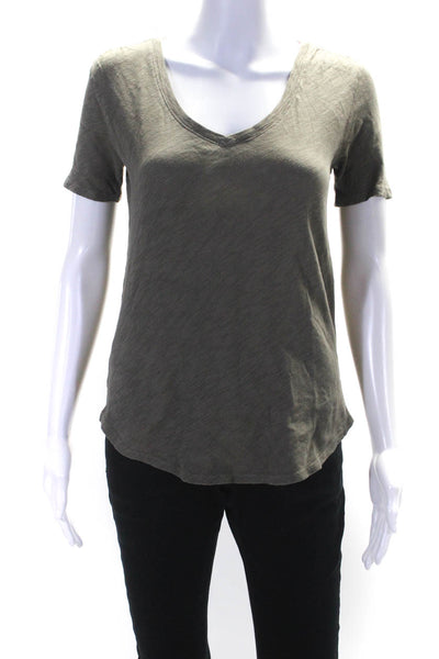 ATM Womens 100% Cotton V Neck Short Sleeve Basic Fit T Shirt Olive Green Size XS