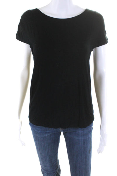 Cynthia Steffe Womens Zippered Short Sleeved Round Neck Blouse Black Size XS