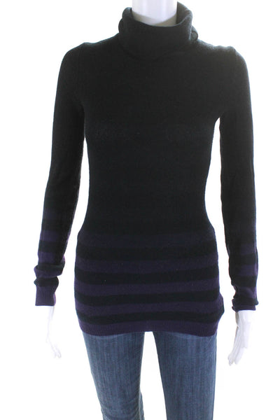 Theory Womens 100% Cashmere Striped Ombre Turtleneck Sweater Black Purple Size P