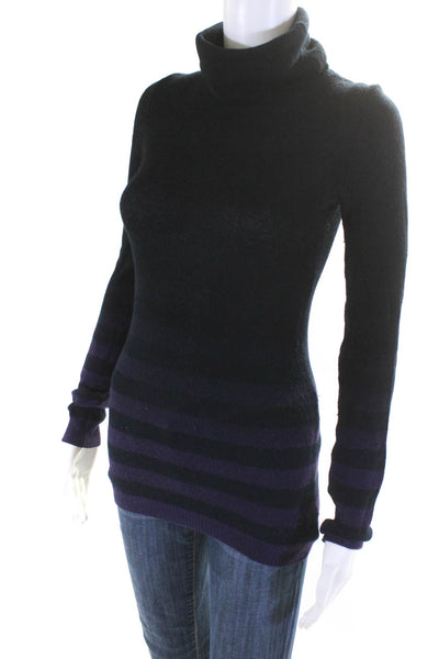 Theory Womens 100% Cashmere Striped Ombre Turtleneck Sweater Black Purple Size P