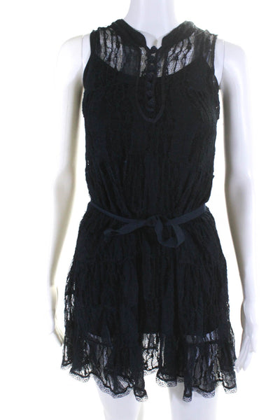 Free People Womens Lace Sheer V Neck Sleeveless Tank Dress Blue Black Size XS