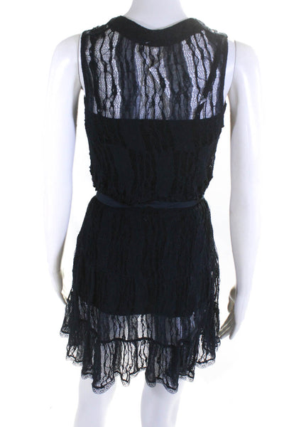 Free People Womens Lace Sheer V Neck Sleeveless Tank Dress Blue Black Size XS