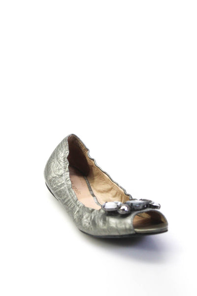 Kate Spade New York Womens Rhinestone Scrunch Ballet Flats Silver Tone Size 6.5