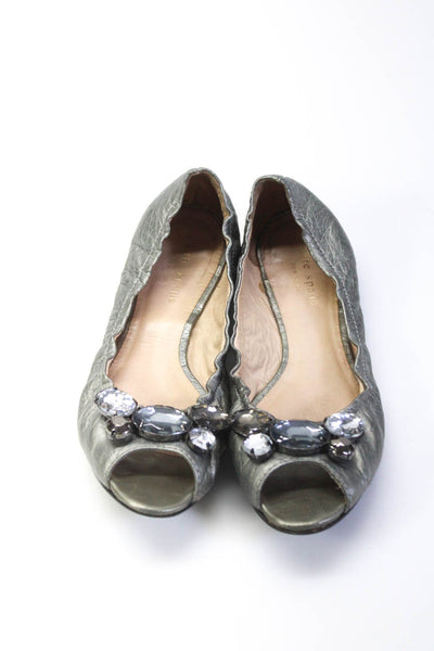 Kate Spade New York Womens Rhinestone Scrunch Ballet Flats Silver Tone Size 6.5