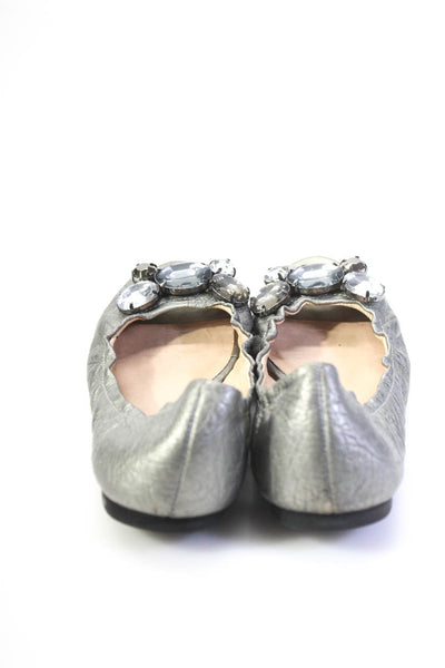 Kate Spade New York Womens Rhinestone Scrunch Ballet Flats Silver Tone Size 6.5