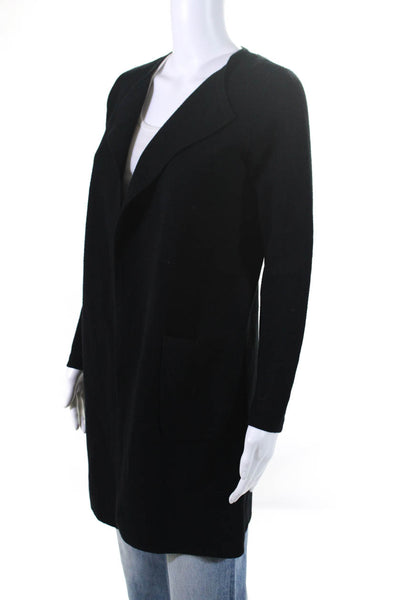 J Crew Womens Long Sleeved Round Neck Open Front Long Cardigan Black Size 2XS