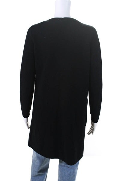 J Crew Womens Long Sleeved Round Neck Open Front Long Cardigan Black Size 2XS