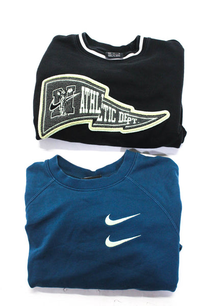 Nike Womens Long Sleeved Graphic Crew Neck Sweatshirts Black Blue Size S M Lot 2
