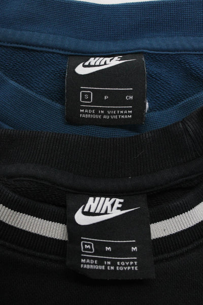 Nike Womens Long Sleeved Graphic Crew Neck Sweatshirts Black Blue Size S M Lot 2