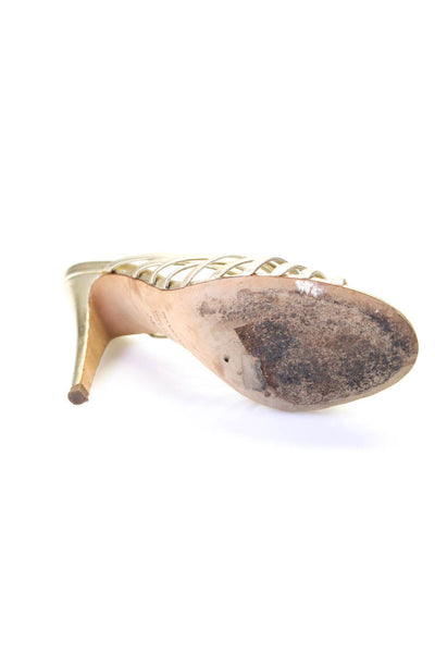 Sergio Rossi Womens Metallic Leather Strappy Stiletto Sandals Gold Size 36 6