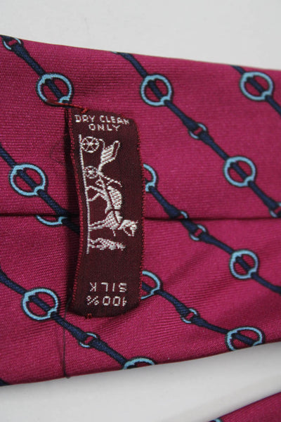 Hermes Mens Classic Width Stirrups Printed Silk Tie Fuschia Blue