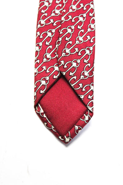 Hermes Mens Classic Width Interlocking Anchor Printed Silk Tie Red White